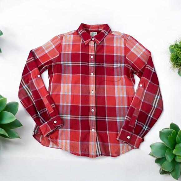 Lucky Brand Tops - Lucky Brand Women’s Long Sleeves Plaid Shirt Multicolor Orange/Red Size M